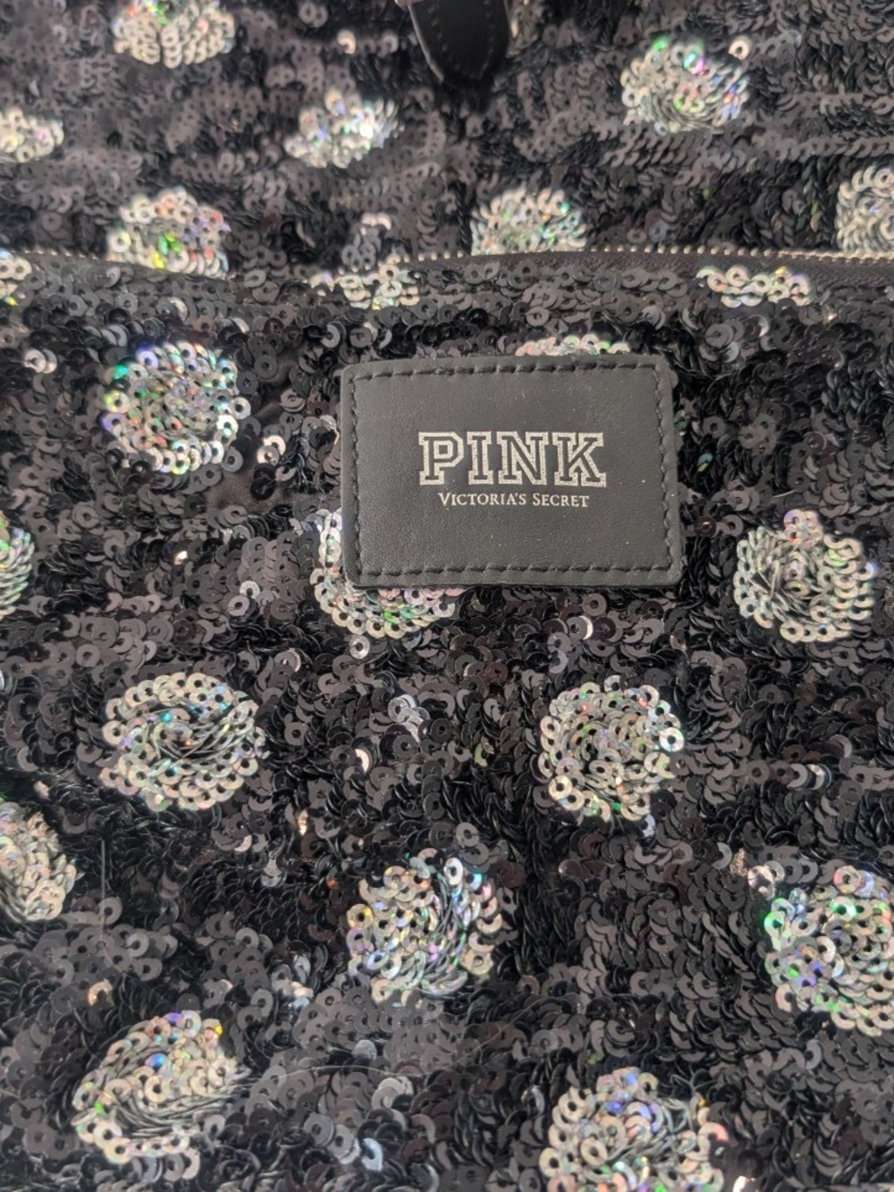 PINK Sequin Polka Dot Backpack in Black & Iridescent - Picture 4 of 11